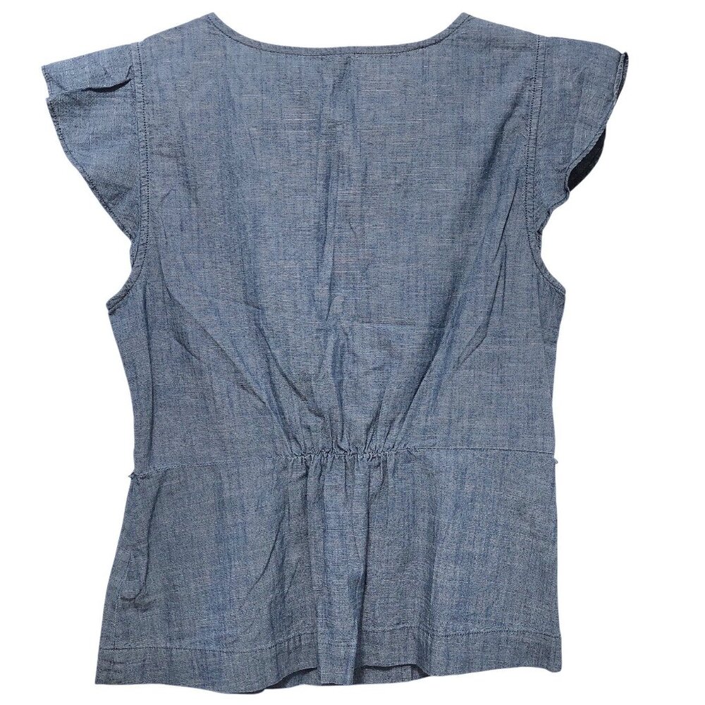 J.Crew Solid Chambray V-Neck Flutter Short Sleeve… - image 2